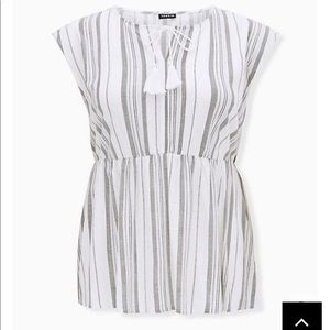 Torrid white/grey stripe woven dolman peplum top